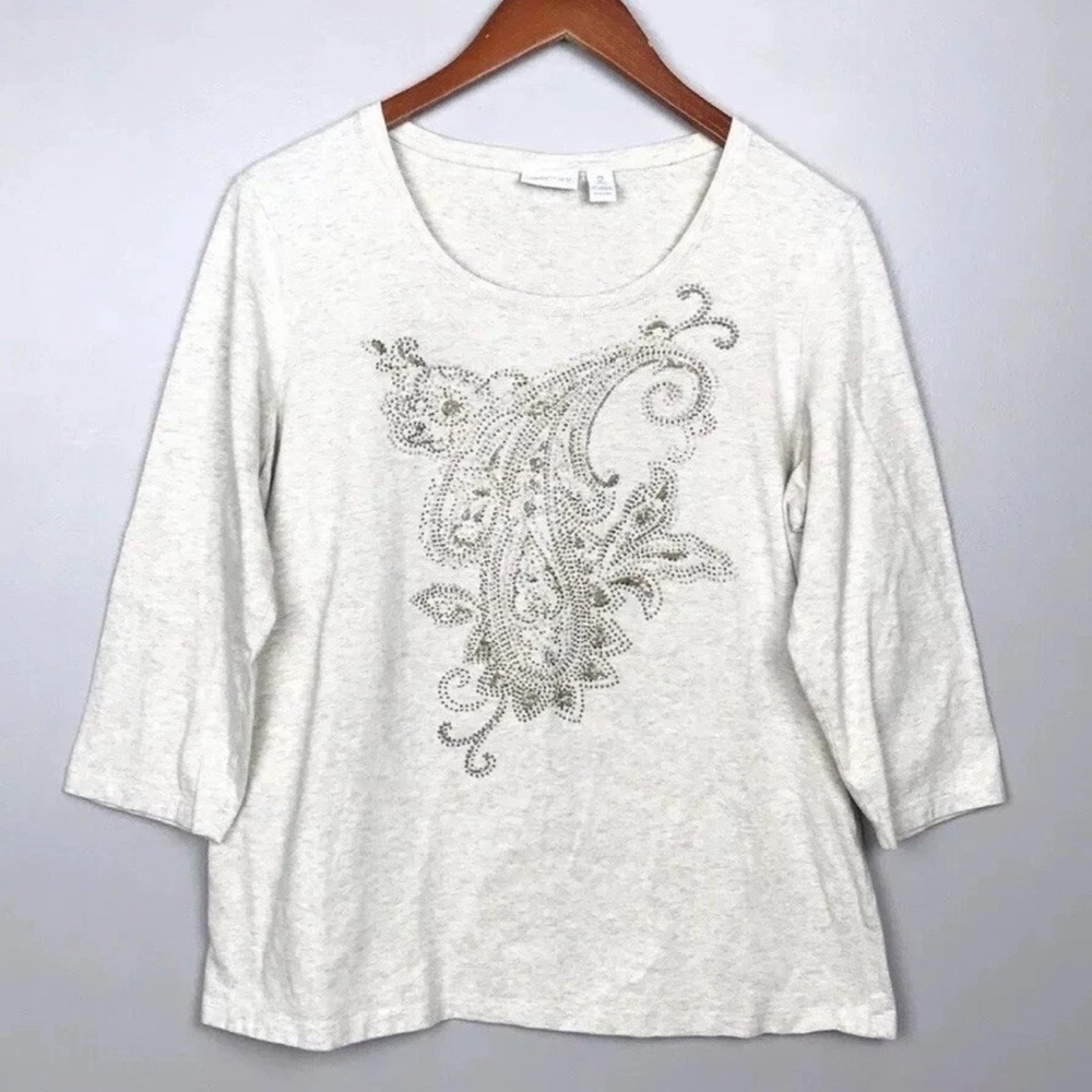 Zenergy by Chico's Rhinestone Studded Shirt Top Sz L